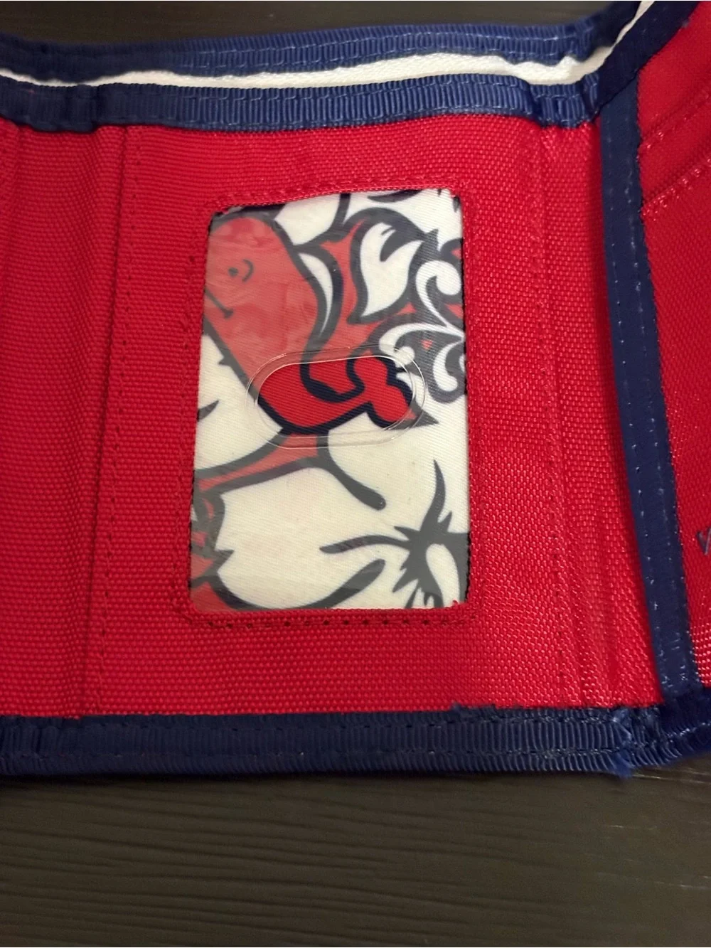 Vineyard Vines For Target Red and Navy Trifold Velcro Wallet with Whale Logo. PO